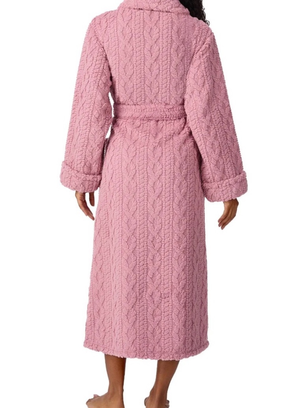 Cozy Cable-Textured Long Robe - Dusty Rose - Picture 4 of 5